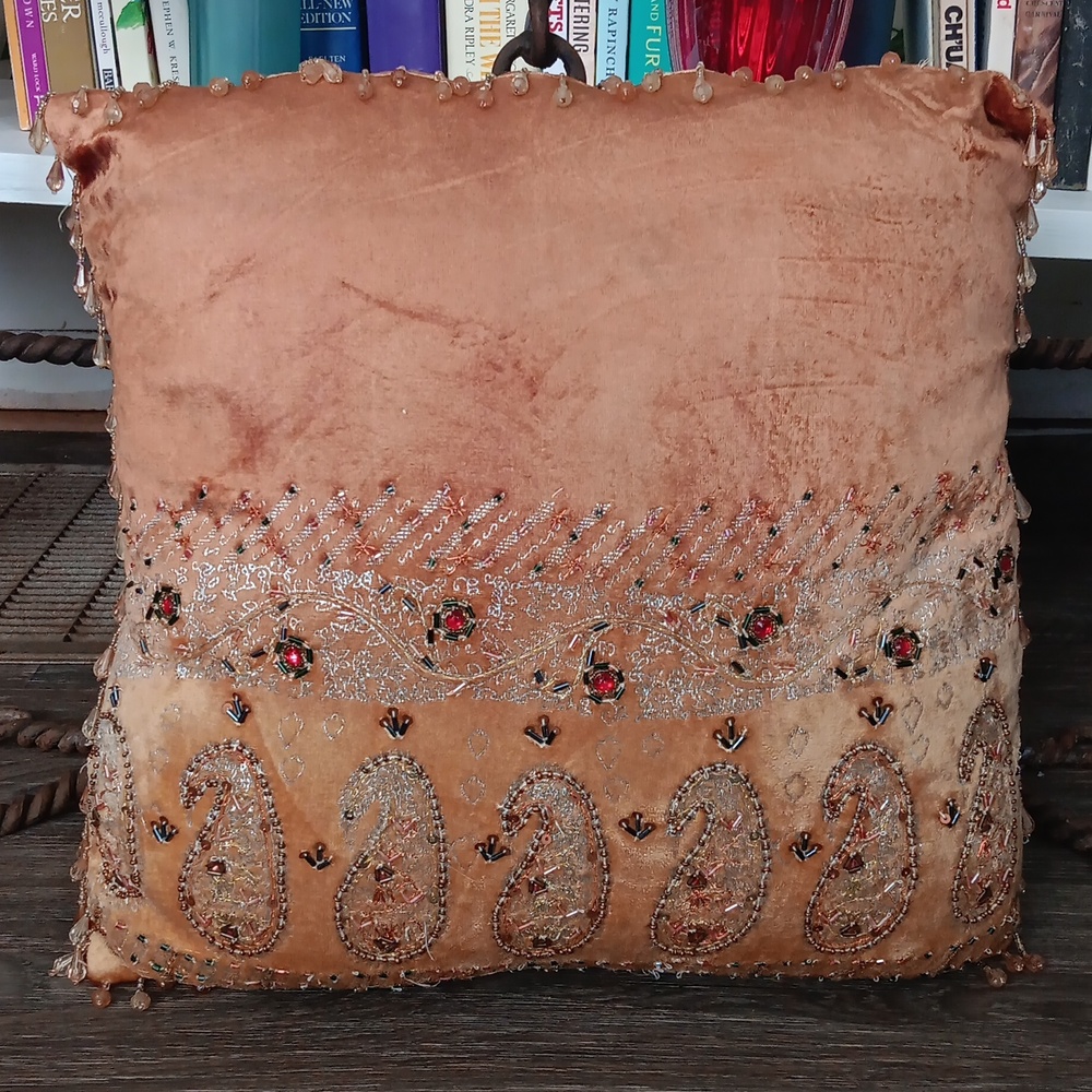 2 beautifully beaded throw pillows